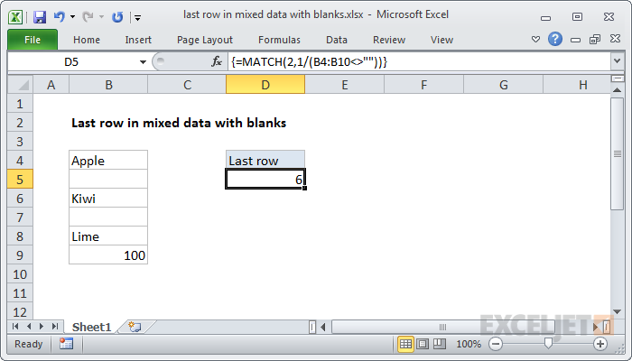 Last row in mixed data with blanks Excel formula Exceljet